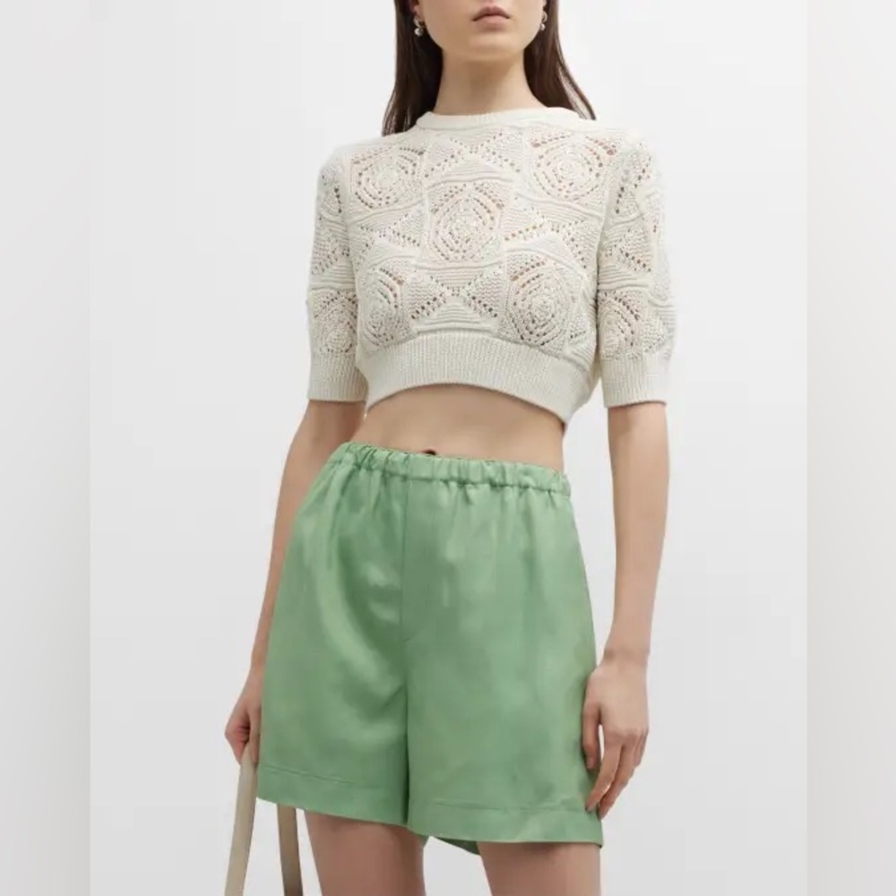 Loulou Studio Jaro Crochet-Knit Cropped Top Sz S Ivory NWT